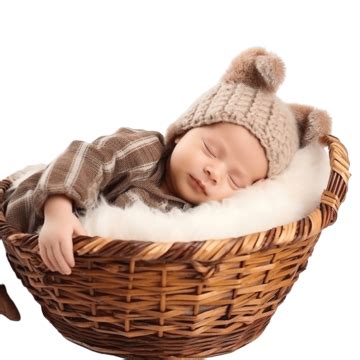 Cute Christmas Baby Boy Sleeping In Basket At Living Room Baby