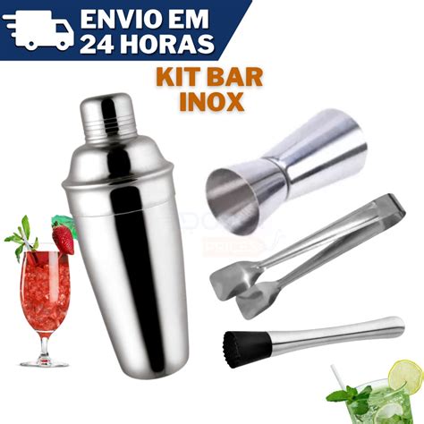 Kit Coqueteleira Pegador Socador Dosador Inox 500ml No Shoptime