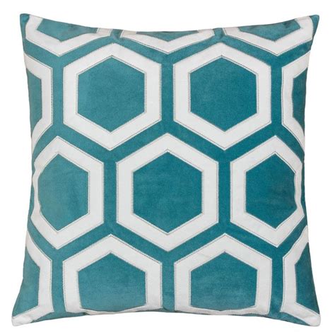 Applique Turquoise Velvet With White Geometric Designer Pillow Throw Pillows Velvet Throw