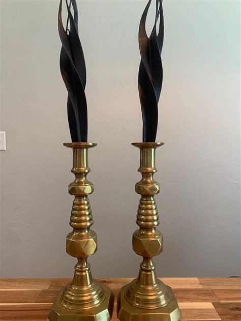 Pair Of Brass Coronation Vintage Push Up Candlesticks Gold