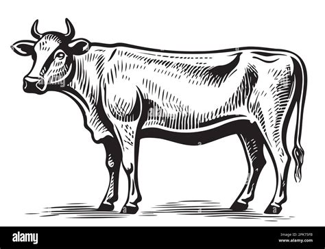 Cow Standing Hand Drawn Sketch Illustration Cattle Stock Vector Image