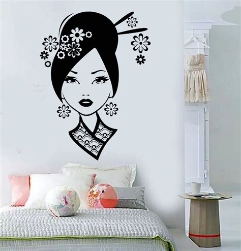 New Arrival Vinyl Wall Decal Geisha Sexy Oriental Woman Asian Art