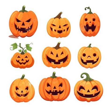 Conjunto De Calabazas De Miedo De Halloween Estilo Plano Vector