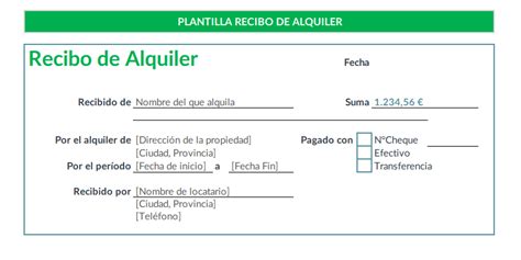 Plantilla Excel Recibo De Alquiler GRATIS