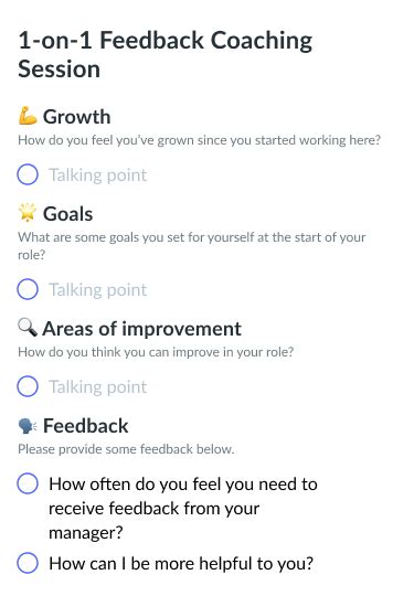 One On One Coaching Template For Managers Example And Tips