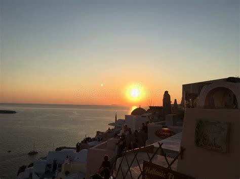 Sunset, Oia in Santorini Greece Editorial Stock Photo - Image of nice ...