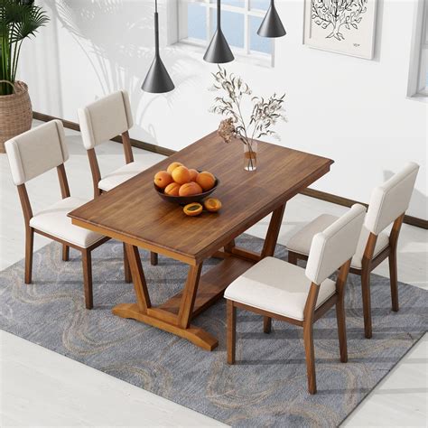 Dining Table Set, 6-Piece Farmhouse Dining Room Set, Rectangular ...