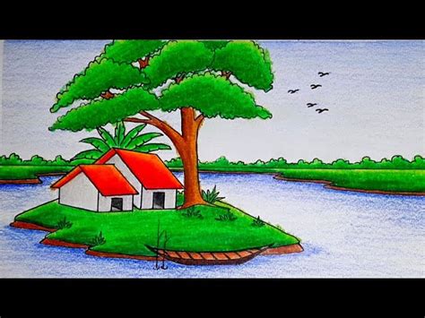 How To Draw Landscape Scenery Of Beautiful Nature Step By Step