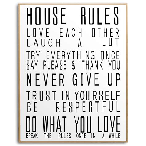 Large House Rules Wall Art Stylish Glass Framed