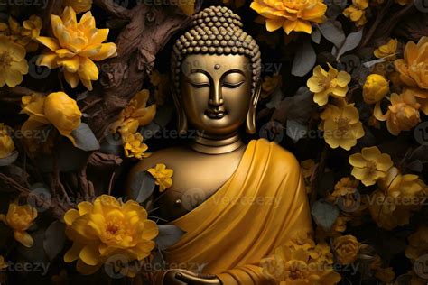 A Golden Buddha Statue Surrounded By Flowers AI Generated 27737191