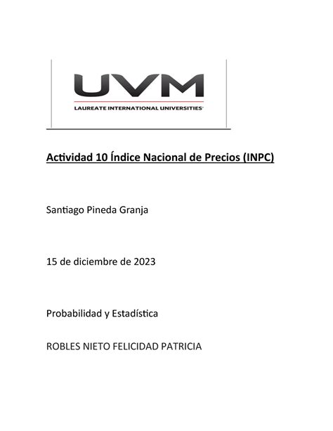 Actividad Inpc Actividad Ndice Nacional De Precios Inpc