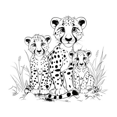 Premium Photo | Coloring pages of cheetah cubs cheetah and cubs coloring pages generative ai