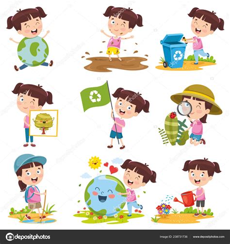 Vector Illustration Cartoon Girl Doing Various Activities — Stock