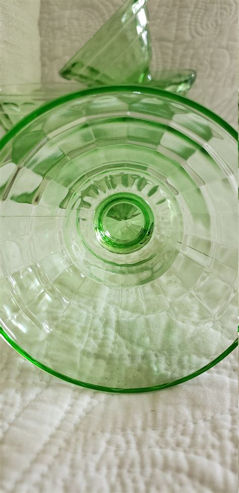 Vintage Green Depression Glass Bowls Set Of 4 Block Optic Etsy