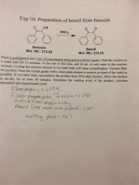 Solved Exp 10 Preparation Of Benzil From Benzoin Place 1 G Chegg