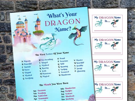 What S Your Dragon Name Dragon Birthday Activity Dragon Themed Party Dragon Printable Game