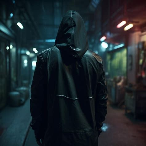 A Man Wearing A Black Jacket Is Walking Down A Dark Alley Premium Ai