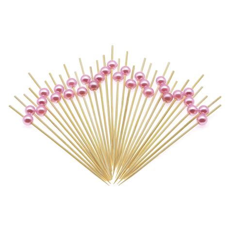 Foauuh Pink Pearl Bamboo Cocktail Picks Inch Long Fancy Toothpicks