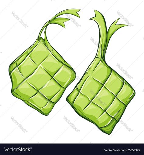 Ketupat Asian Traditional Rice Dumplings Hand Drawn Vector