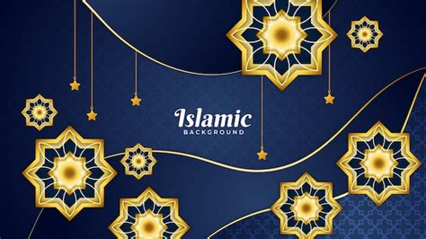 Fond Islamique De Luxe Bleu Et Or Avec Lanterne De Motif D Ornement