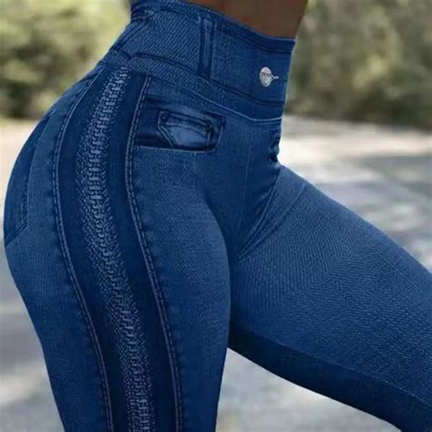 Pantalones ajustados de imitación para mujer Leggings de cintura alta