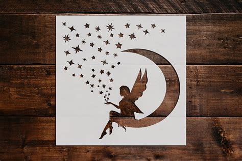 Fairy On The Moon Stencil Reusable Fairy On The Moon Stencil Etsy