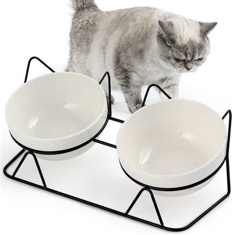 2Pcs Ceramic Cat Bowls with Stand, Elevated Cat Feeder Anti-Vomiting ...