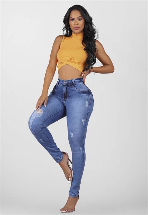 Cal A Jeans Feminina Skinny Empina Bumbum Cintura Alta C S Alto Azul