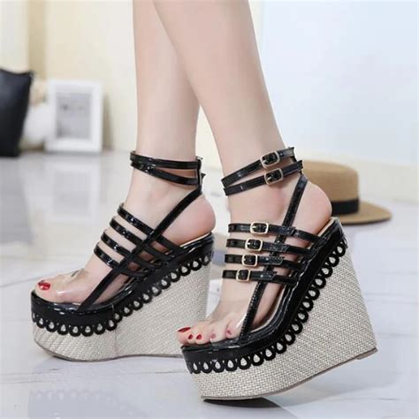 Red Wedges Sandals For Women High Heels Sandals Platform Pumps Peep Toe