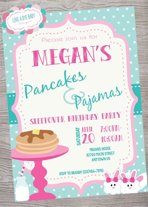 Pancakes And Pajamas Birthday Party Invitation Printable Digital