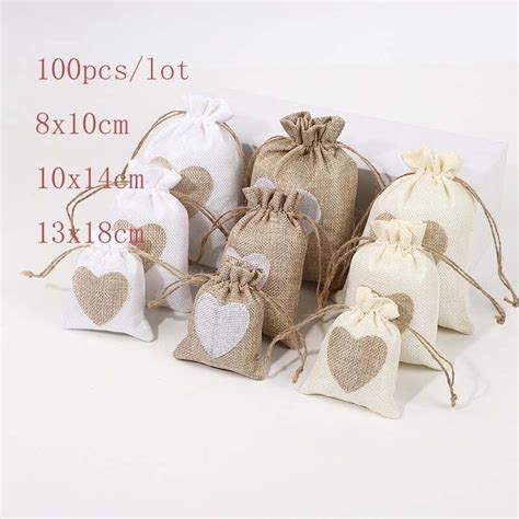 Pcs Lot X Cm Heart Shape Jute Drawstring Bags Small Jewelry