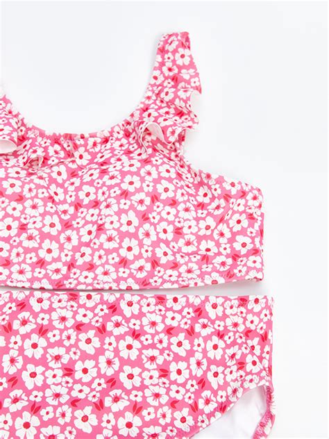 LCW Kids Ekru Çiçekli Kız Çocuk Bikini S47080Z4 LRA LCW