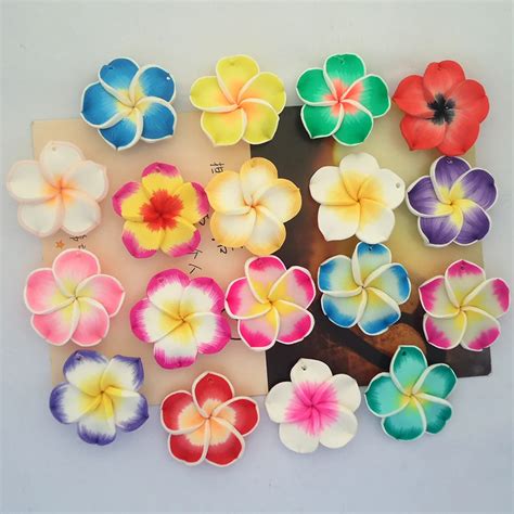 Pcs Lots Mm Polymer Clay Plumeria Rubra Flower Charming Petal Hole