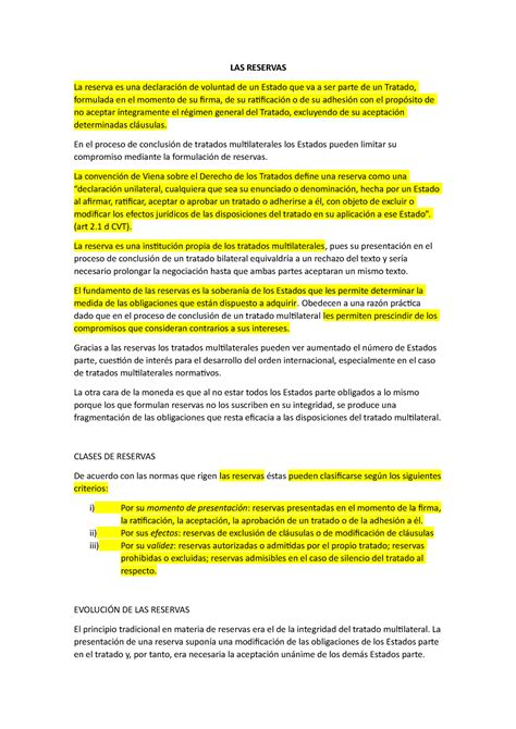 Tema 3 Las Reservas De Los Tratados LAS RESERVAS La Reserva Es Una