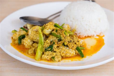 Stir Fried Squid With Curry Powder Stock Photo Image Of Fresh Rice