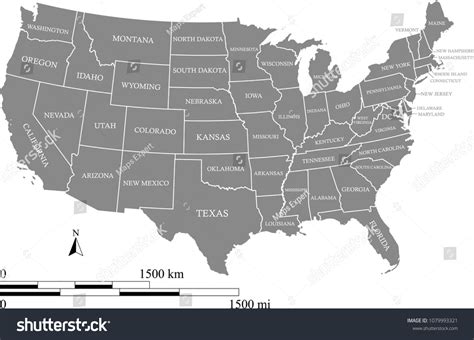 Usa Map Vector Outline Scales Miles Stock Vector (Royalty Free ...