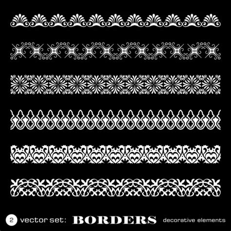 Borders With Corner Elements Isolated On Black Background Set Stock