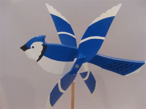 Large Colorful Bluejay Bird Whirligig Blue Bird By WhirligigUSA