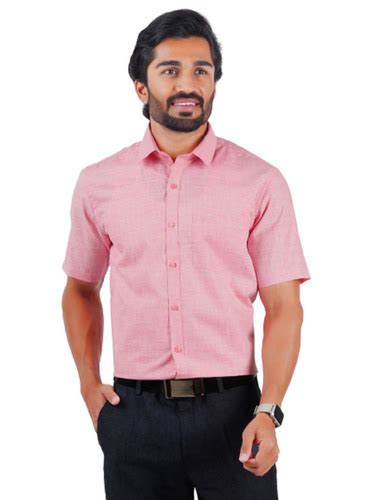 Pink Formal Wear Spread Collar Plain Cotton Half Sleeve Shirt For Mens