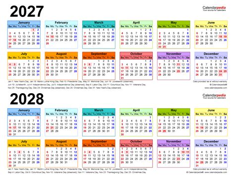 2027-2028 Two Year Calendar - Free Printable PDF Templates