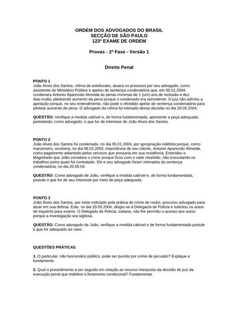 Pdf Ordem Dos Advogados Do Brasil Sec O De S O Paulo Exame De