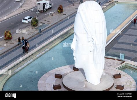 Julia White Marble Sculpture By Jaume Plensa In Plaza Colon Madrid