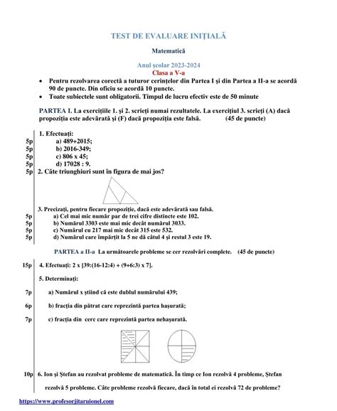 2023 2024 Test De Evaluare Intiala Clasa A 5 A Jitaruionelblog