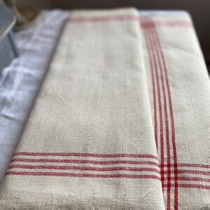 Antique Fabric Red White Ticking Stripes Cotton Textile Etsy