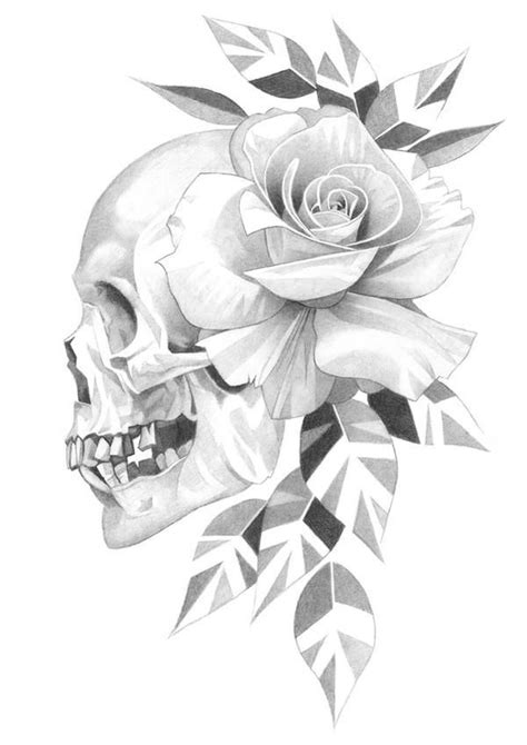 Skull And Rose Memento Mori Tattoo Graphite Pencil Drawing Art Print Drawings Abstract Pencil