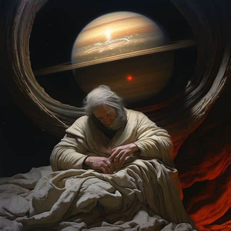 Old master painting of the planet saturn with rings by B.F. Spaeth ...