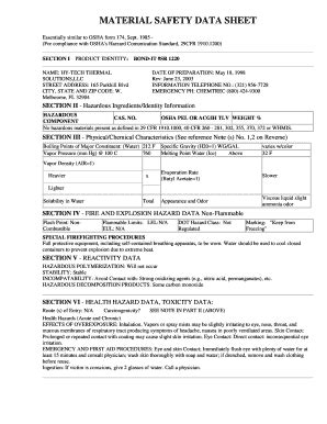 Fillable Online MSDS Bond It Sr1220 Doc Fax Email Print PdfFiller