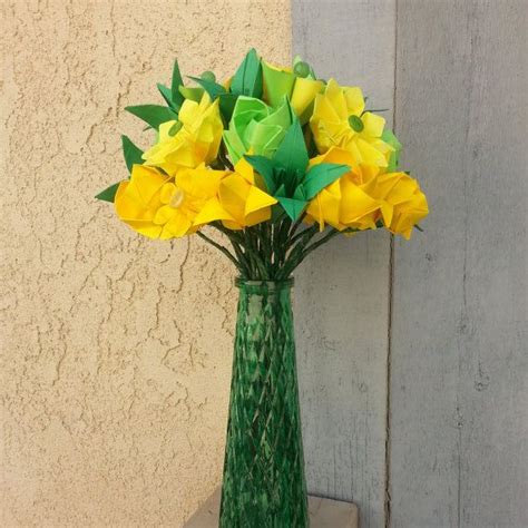 Yellow And Green Origami Flower Arrangement Spring Flowers Etsy Origami Flowers Flower