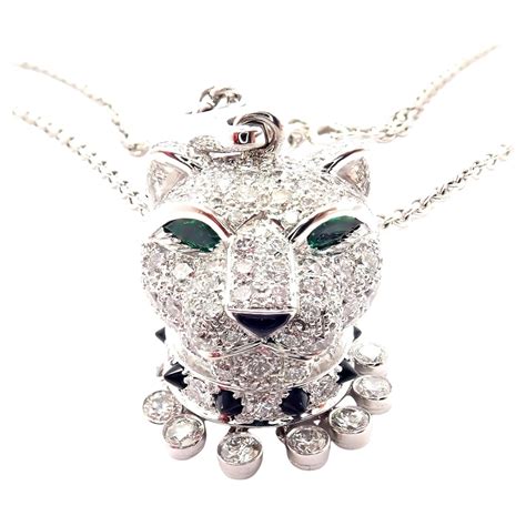 Cartier Panthere Panther Diamond Onyx Emerald White Gold Drop Pendant Necklace At 1stdibs