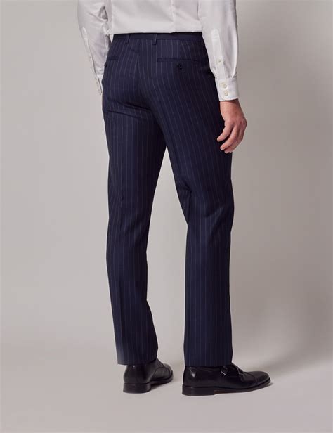 Mens Navy Chalk Stripe Double Breasted Slim Fit Suit Hawes And Curtis